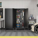 Metal Storage Cabinet with Locking Doors, 61" Tall Garage with Hanging Rod, Broom Closet, Freestanding Bathroom Storage Cabinet, Cleaning Tool,Black by CozyNest Decor