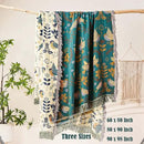 Boho Throw Blanket, 100% Cotton Ultra Soft Luxury Throw Rustic Quilt, 60"x80" Floral Printed Farmhouse Decor Bed Summer Blankets, All Season Rustic Reversible Bohemian Throw for Bed - Blue by CozyNest Decor