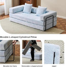Convertible Sleeper Sofa Bed, Compression Folding Sofa with Pillow, No Assembly Required, Shape Frame, Floor Sofas Lounge Couch for Living Room, Bedroom, Small Spaces(Chenille, 77''W, Light Blue)