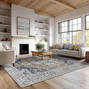 9x12 Area Rug Living Room Rugs, Stain Resistant Washable Rug, Vintage Large Non-Slip Backing, Low Pile Lightweight Print Rug for Bedroom Dinning Room Home Office (Taupe/Blue) by TinyTreasures Baby Boutique