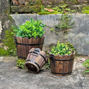 Wooden Bucket Barrel Planters, Small Flower Pot with Drainage Holes for Indoor Plants Home Décor, Set of 3 by GreenHaven Gardens