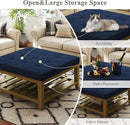 Large Square Ottoman Coffee Table, Linen Solid Upholstered Footrest Ottoman with Solid Wood Shelf Storage Tufted Coffee Table for Bedroom Living Room, Navy Blue by CozyNest Decor
