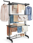 SONGMICS Clothes Drying Rack Stand 4-Tier, Foldable Laundry Drying Rack 68.1-Inch Tall, Stainless Steel, Rolling Clothes Horses Dryer Rack, Easy to Assemble, Indoor Outdoor Use, Ink Black ULLR701B01 by TinyTreasures Baby Boutique