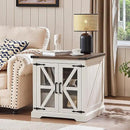 24" End Table with Charging Station, Farmhouse Night Stand with Glass Barn Door, White Nightstands with Adjustable Storage Shelf, Large Wood Square Bed Side Table for Living Room,Bedroom by CozyNest Decor