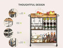 Gizoon Bar Cart, 3 Tier Coffee Cart with Lockable Wheels, 12-Bottle Wine Rack, and Hanging Glass Holder, Kitchen Rack with Removable Tray, for Kitchen, Dining Room, Entertaining, Club Party,Retro by CozyNest Decor