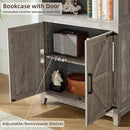 5 Tier Bookshelf 70in Tall Bookcase with Barn Doors and Storage Cabinet, Grey Farmhouse Book Shelf with Adjustable Shelves, Wood Freestanding Display Bookshelves for Bedroom, Kitchen (3PCS) by CozyNest Decor
