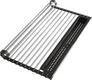 Roll Up Dish Drying Rack, Expandable (12.8"-23.8" D x 12.8" W) Stainless Steel Portable Over The Sink Dish Drainer for Kitchen Sink Counter, Foldable Sink Cover with Removable Utensil Holder by CozyNest Decor