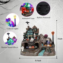 DREAM GARDEN Halloween Village Collection, Lighted Spooky Haunted House with Animated Train and Scary Sound Halloween Collectible Bulidings with Skull, Pumpkin, Ghost for Holiday Party Tabletop Decor by CozyNest Decor