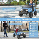 Costzon 12V Kids Ride on Truck Car, Electric Vehicle w/Remote Control, Threaded Wheels, 3 Speeds, LED Lights, Music, Horn & Wireless Connection, Battery Powered Ride on Toy for Boys & Girls 3+ (Blue) by TinyTreasures Baby Boutique