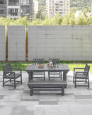 HDPE Outdoor Dining Set of 6, Patio Dining Table Set with 4 Chairs and 1 Bench, 6 Pieces HDPE Dining Set with Umbrella Hole, Outdoor Furniture Sets for Deck, Poolside, Garden, Smoke Gray by CozyNest Decor