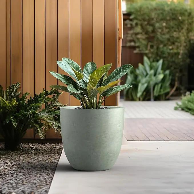 Kante 18 Inch Dia Round Concrete Planter, Indoor Outdoor Large Plant Pot with Drainage Hole and Rubber Plug for Home Patio Garden, Mint Green, photo 5 of 7