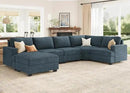 Nolany Sectional Sofa with Storage Ottoman, U Shape Sectional Couch with Chaise, Corduroy Modular Sectional Couches for Living Room, Blue by CozyNest Decor