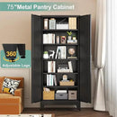 Metal Pantry Cabinet with 2 Doors and 5 Adjustable Shelves, 75" Kitchen Storage cabinets with Gold Handles, Versatile Storage for Laundry Room, Living Room, Bathroom, Dinning Room, Utility Room-Black by CozyNest Decor