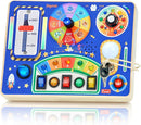 JoyCat Busy Board with Led Light, Toddler Toys for 1 2 3 4 Year Old Boys and Girls, Wooden Sensory Toys with Music, Travel Toy for Toddlers 1-3, Birthday Presents (Blue) by TinyTreasures Baby Boutique