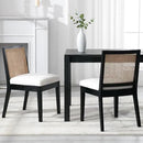 VESCASA Upholstered Dining Chairs with Square Rattan Back, Armless Padded Sherpa Fleece Cushion Dining Chairs with Wood Legs for Dining Room, Kitchen, Set of 2, Black Frame by CozyNest Decor