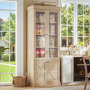 Vyre 71" Tall Farmhouse Bookshelves with Glass Doors, Large Modular Bookcase with Adjustable Shelves, Storage Cabinet for Living Room, Kitchen, Home Office, Brown by CozyNest Decor