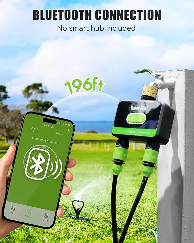 RAINPOINT Bluetooth Water Timer for Garden Hose, Smart Hose Timer 2 Outlet(Not Hub), Wireless Sprinkler Watering Timer with Rain Delay, Automatic Irrigation System for Lawns and Yard, photo 3 of 9