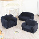 Kids Chairs for Toddler, 2-in-1 Toddler Soft Sherpa Couch Fold Out, Convertible Sofa to Lounger for Girls and Boys, Dark Blue by CozyNest Decor