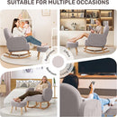 Nursery Rocking Chair with Ottoman, Upholstered Glider Rocker with High Backrest and Side Pocket, Rocking Accent Armchair with Solid Wood Legs for Nursery, Living Room, Bedroom Light Grey by TinyTreasures Baby Boutique