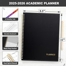 SUNEE Academic Planner 2025-2026 Weekly and Monthly, July 2025-June 2026, 8.5"x11", Tabs, Note Pages, Pockets, Bookmark, Flexible Cover, Spiral Binding, Black by TinyTreasures Baby Boutique