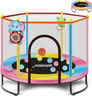 Pink Indoor Trampoline for Kids 2-5, 5ft Mini Indoor & Outdoor Small Toddler Trampoline with Net and Basketball Hoop by TinyTreasures Baby Boutique