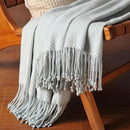 CUDDLE DREAMS Silk Throw Blanket with Hand-Knotted Fringe, Natural, Soft & Breathable (Herringbone Blue) by CozyNest Decor