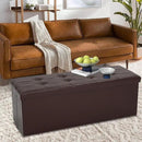 43 Inches Folding Storage Ottoman Bench, PU Leather Storage Chest, Footrest Padded Seat for Bedroom and Hallway, Holds up to 660 lbs, Brown by CozyNest Decor