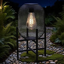 Solar Mesh Lantern Outdoor – 13.8" Tall Black Metal Patio Light with Edison Glass Bulb, Solar Powered Warm Glow LED, Waterproof IP65 for Garden, Porch, Deck, Tabletop Decor by CozyNest Decor