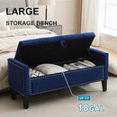 Storage Ottoman Bench, Velvet Upholstered Footstool for Bedroom and Living Room, Tufted Seat with Storage, Wooden Legs & Metal Rivets, Dark Blue by CozyNest Decor