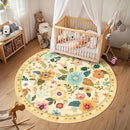 Floral 4ft Area Rug Machine Washable Soft Print Boho Carpet Non Slip Doormat Low Pile Flower Area Rugs for Living Room Bedroom Nursery Kitchen Dining Room Indoor-Ivory/Yellow by TinyTreasures Baby Boutique