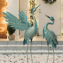 Crane Statues for Outdoor, Metal Heron Garden Statues Bird Yard Art, Standing Sculptures for Yard Lawn Pond Garden Decor, 38-42 Inch Set of 2, Cyan by GreenHaven Gardens