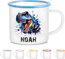 Personalized 12 oz Enamel Mug with Name - Custom Camping Coffee Mugs for Home, Work, Travel, Camping - Birthday Christmas Gift for Family Friend (Splash-Ink Dinosaur) by TinyTreasures Baby Boutique