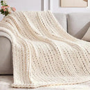 Chunky Knit Throw Blanket, 50''*60'' Knitted Throw Chenille Yarn for Bed Couch, Handmade Cream Crochet Big Thick Blanket, Machine Washable Cute Comfy Blanket for Home Decor by CozyNest Decor