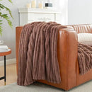 Amélie Home Faux Fur Throw Blanket for Couch, Cozy Fuzzy Fluffy Fur Luxurious Soft Striped Plush Gift Blankets for Family Sofa Chair Bed Living Room Bedroom, 55"x70", Light Coffee by CozyNest Decor