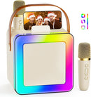 Karaoke Machine for Kids Adults, Portable Bluetooth Karaoke Speaker with 2 Wireless Microphones, Karaoke System with Mics Storage Hole and Lights, Birthday Gifts for Girls Boys Family Home Party by TinyTreasures Baby Boutique