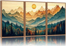 Tinonedraw Large Mountain Framed Canvas Wall Art Set of 3, Boho Nature Forest Wall Decor, Neutral Wooden Pine Trees Artwork, Sunrise Ridge Landscape Art Printing for Living Room Bedroom Office 16"x24" by CozyNest Decor