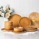 GBHOME Ceramic Dinnerware Sets for 4, 12 Pieces Stoneware Plates and Bowls Sets, Scratch Resistant Dishes, Dishwasher & Microwave Safe, Reactive Glaze-Amber by CozyNest Decor
