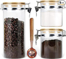 Urban Green Borosilicate Glass Storage Jars with Airtight Locking Clamp Lids, Airtight Canister Set，Coffee Set of 3 with Spoon (50oz, 24oz, 18oz), Storage Containers with Bamboo Lid by CozyNest Decor
