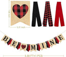 Valentine’s Day Party Decorations Be Mine Felt Sign Burlap Pennant Banner Flag Heart with Black Red Buffalo Plaid Fabric Ribbon for Valentine’s Day Wedding Birthday Party Supplies by CozyNest Decor
