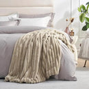 Amélie Home Faux Fur Throw Blanket for Couch, Cozy Fuzzy Fluffy Fur Luxurious Soft Striped Plush Gift Blankets for Family Sofa Chair Bed Living Room Bedroom, 60"x80", Beige by CozyNest Decor