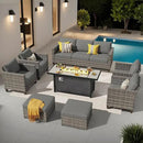 ovios 8 Pieces Patio Furniture Set with 54" Fire Pit Table, Outdoor Wicker Sofa with Comfy Cushions, All Weather High Back Rattan Couch Conversation Set, Dark Grey by GreenHaven Gardens