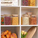 ComSaf 1.2 Qt Glass Storage Containers with Lids, Glass Jars with Lids, Clear Food Storage Jar, Square Canister Set of 9, Pantry Organizers and Storage for Cookie Flour Oat Pasta Tea Coffee Bean by CozyNest Decor