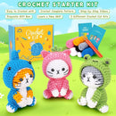 Crochet Kit for Beginners - 3 PCS Crochet Kits with Step-by-Step Video Tutorials, Beginner Crochet Kit for Adults Kid, Crochet Animal Kit for Starters, Cat Dressed as Shark Frog Strawberry by TinyTreasures Baby Boutique