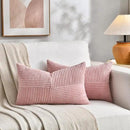 Fancy Homi 2 Packs Blush Pink Long Lumbar Decorative Throw Pillow Covers 16x24 Inch for Couch Bed Sofa, Rustic Farmhouse Boho Home Decor, Soft Striped Corduroy Rectangle Accent Cushion Case 40x60 cm by CozyNest Decor