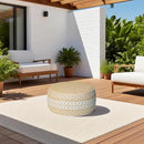 Outdoor Inflatable Ottoman with Air Pump, Embroidery Patio Footrest Stool D21”x H9”, Round Pouf Ottoman with Portable Handle Suitable for Garden, Camping, Bedroom, Living Room by CozyNest Decor