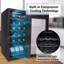 NutriChef PKCWC18 Slim Wine Fridge 18 Bottle Mini Beverage Chiller Adjustable Temp Control, 30x13x17 IN, Black by CozyNest Decor