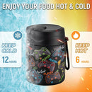 17oz Soup Thermo for Hot Food Kids Insulated Vacuum Food Jar with Stainless Steel Spoon Wide Mouth Thermo Leakproof Lunch Food Container Kids Hot Lunch Box (Black-Game) by TinyTreasures Baby Boutique