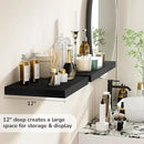 Fun Memories Floating Shelves - 2 Pack 12 Inch Deep Rustic Wooden Wall Shelves - Extra Deeper & Thicker Wall Mounted Storage Shelf for Kitchen, Farmhouse - 16" W x 12" D x 1.5" H - Rustic Black by CozyNest Decor