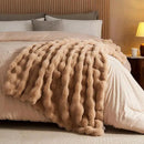 Lotus Karen Faux Fur Throw Blanket Khaki - Big Bubble Rabbit Fluff Blanket for Couch, Small Fluffy Fuzzy Cozy Blanket, Thick Furry Plush Shaggy Blankets, 50x60 Inches by CozyNest Decor