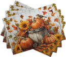 Fall Placemats 12x18 Inch Set of 4 Pumpkin Maple Leaves Sunflower Bird Linen Place Mat Burnt Orange Autumn Thanksgiving Harvest Table Mats for Party Kitchen Dining Decoration by CozyNest Decor
